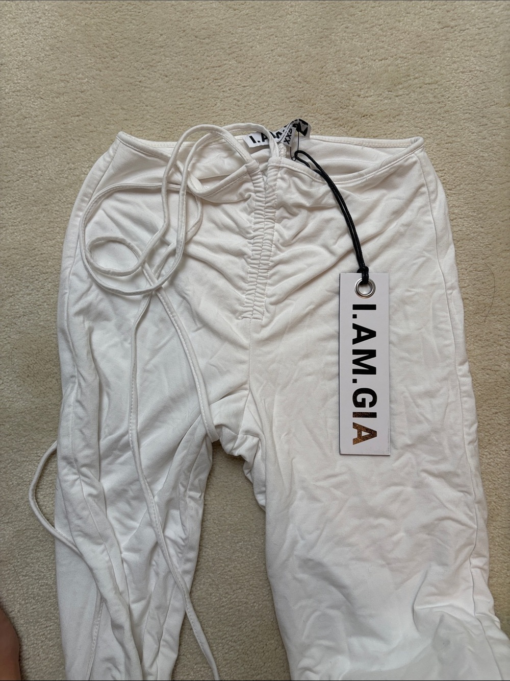 I.AM.GIA White Ruched Drawstring Joggers